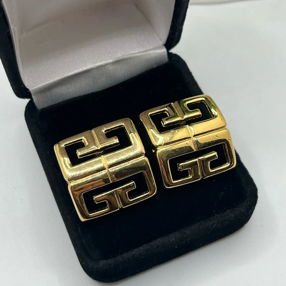 Vintage Givenchy G Logo Gold Tone Stud Earrings - Picture 2 of 9
